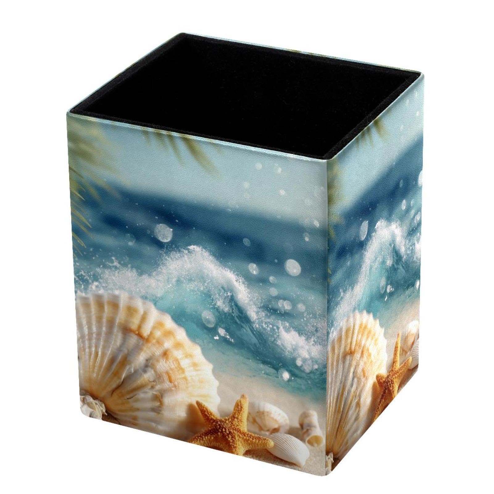 VAPOKF Pencil Holders for Desk, Beach Starfish Printed Pen Holders Pen Pot Makeup Brushes Storage Desktop Stationery Supplies Organiser for Home Office
