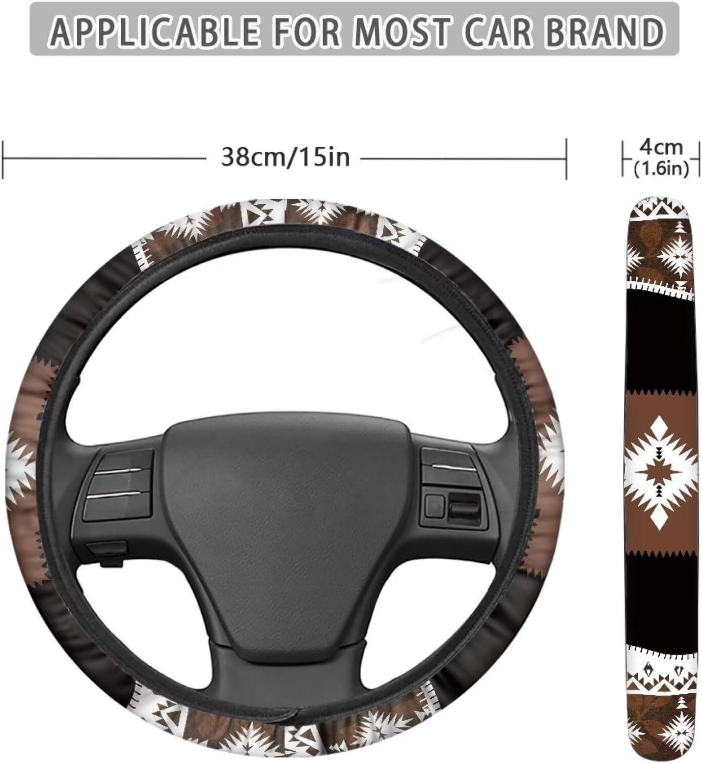 Wanyint Southwest Aztec Brown Black Car Steering Wheel Cover 15 Inch Universal Breathable Soft Anti-Slip Sweat Absorbent Car Accessory Fit for Most Vehicles - Image 4