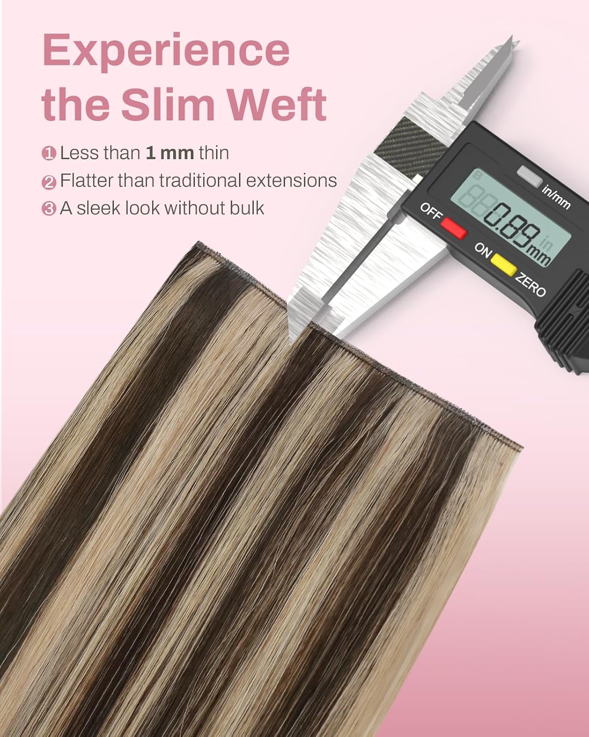 Moresoo Genius Clip in Hair Extensions, Seamless Invisible PU Weft, 20 Inch 130g 7Pcs, Real Human Hair, # P4/27 Medium Brown to Warm Caramel