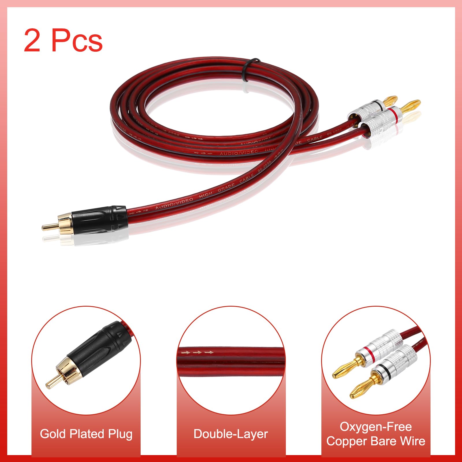 Amazon | uxcell 2個セット 1 RCA → 2 4mm バナナプラグ スピーカー