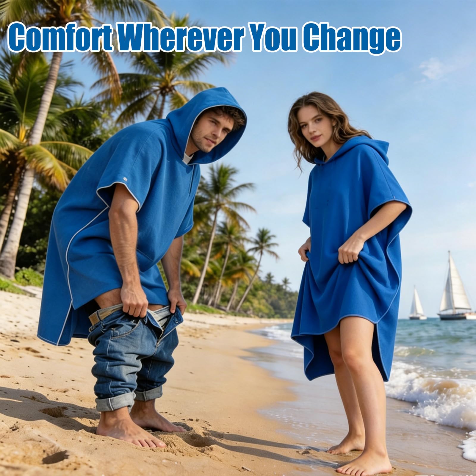 Poncho Surf Microfibra con Capucha, Toalla Poncho Secado Rapido Ligero y Compacto, Albornoz Cambiador Unisex para Playa Natacion Piscina Deportes Acuaticos Surf Viaje (Grande)