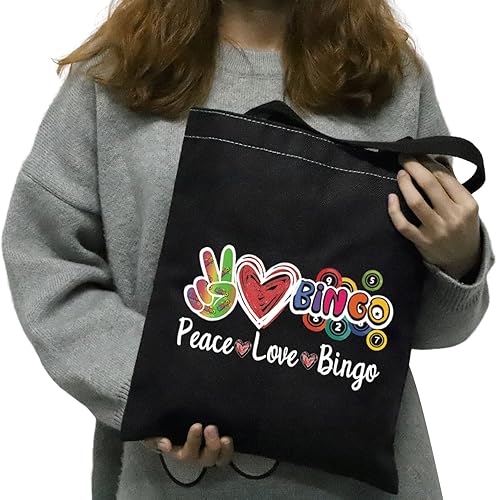 Miniatura 5 de JXGZSO Bingo Caller Bag Lucky Bingo Bolsa Cosmética Paz Amor Bingo Bolsa De Compras Divertido Jugador De Bingo Casino Amante Regalo