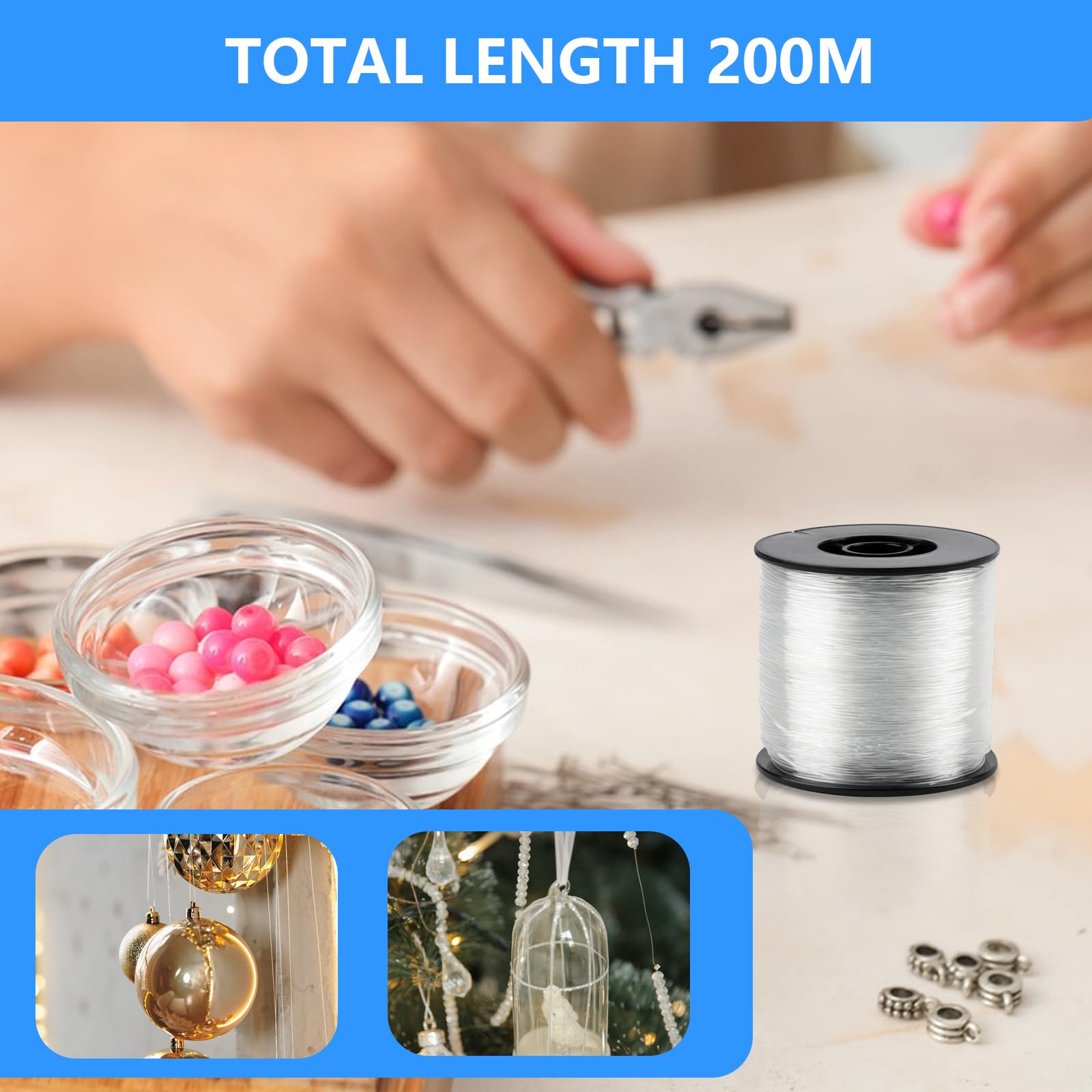 1 Bobina de Línea Pesca Monofilamento, Hilo de Nylon, 0,8mm Hilo de Nylon,Transparente,Resistencia al desgarro,200m,línea Transparente, Potente Línea Pesca Invisible,Bricolaje Manualidades y Joyería