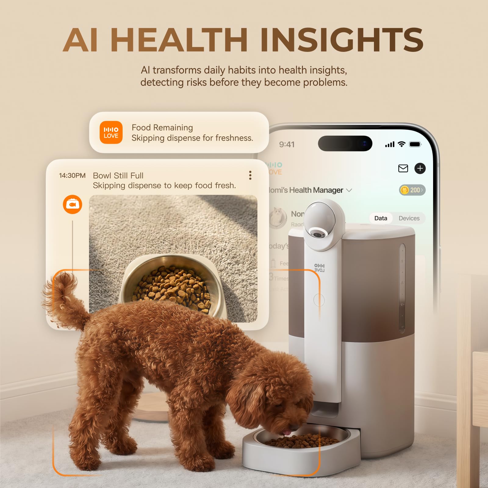 HHOGENE 5L Distributore automatico cibo gatti con fotocamera & visione notturna 1080P, piano alimentazione IA, controllo App Wi-Fi, anti-umidità, fino a 30 giorni