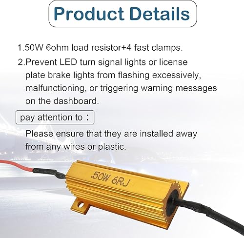 Miniatura 3 de ZKFAR Pack-2 Resistencias de carga de 50 W y 6 ohmios, resistencias de carga, resistencia de carcasa de aluminio, para bombilla LED Fix Fast Hyper