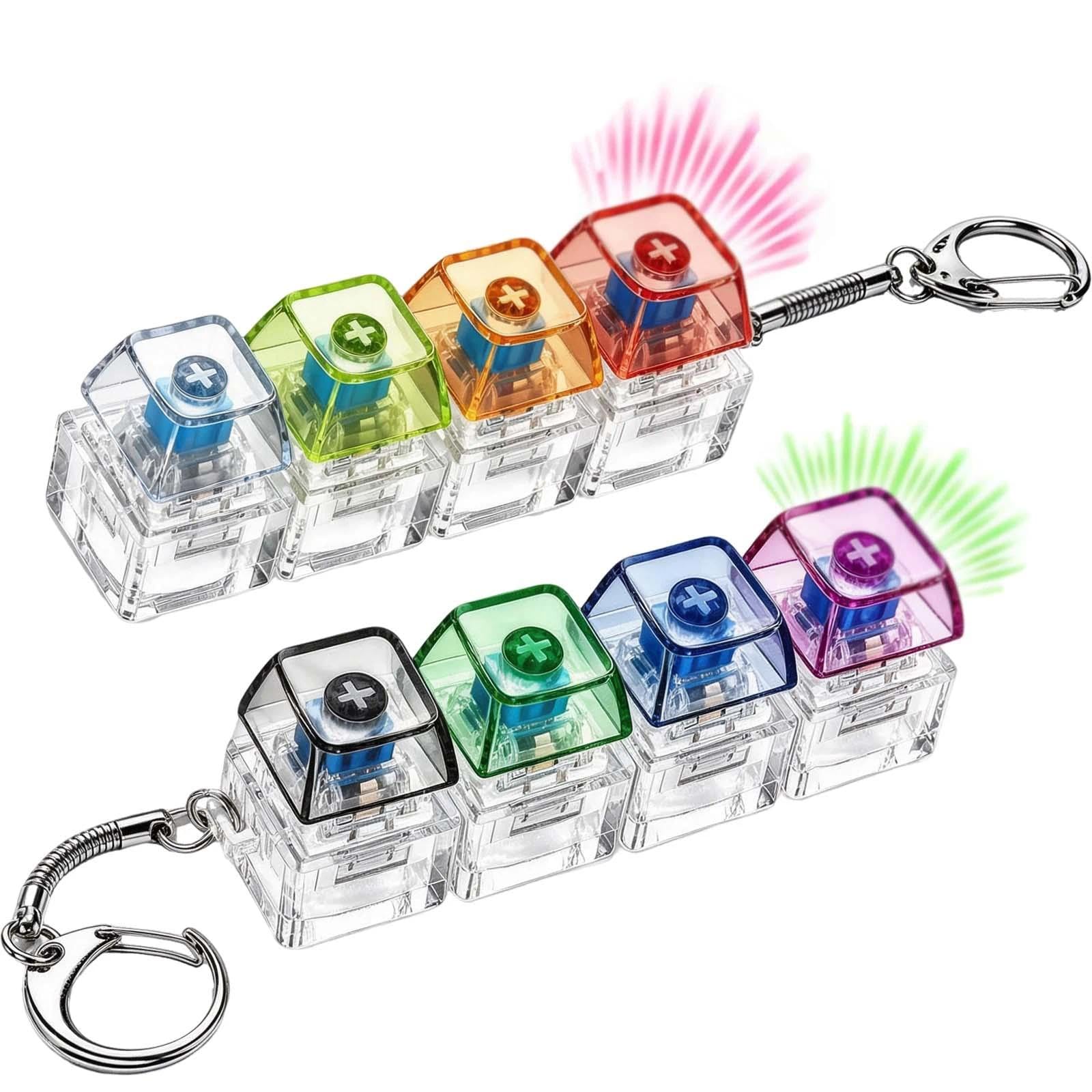 2Pcs Keyboard Fidget Clicker Keyring,4‑Button Stress Relief Sensory Toy
