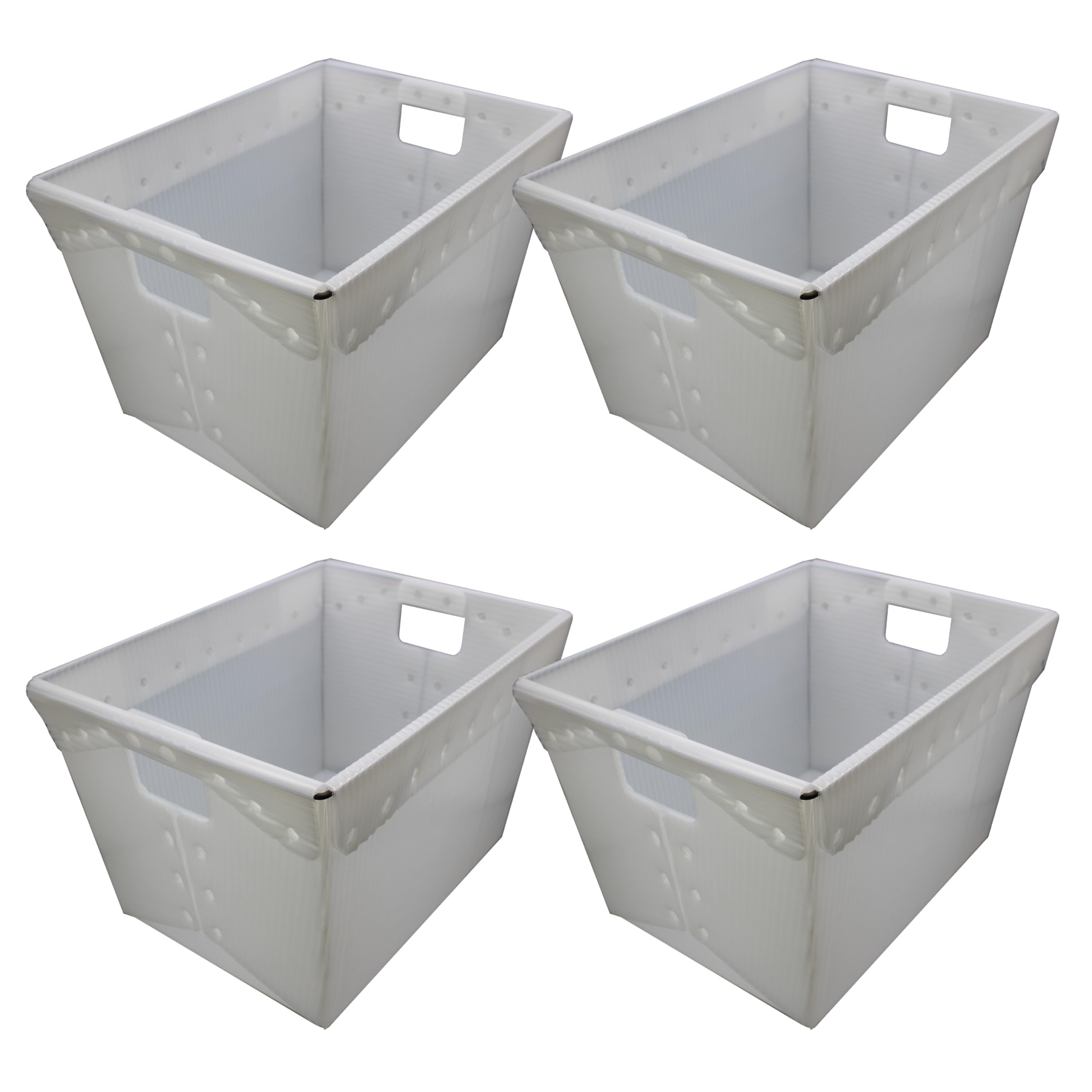 Flipside Products 18.25" x 13.25" x 11.6" Plastic Storage Postal Tote, Metal Reinforced Rim, Natural, Corrugated, Container Mail - 4 Pack -