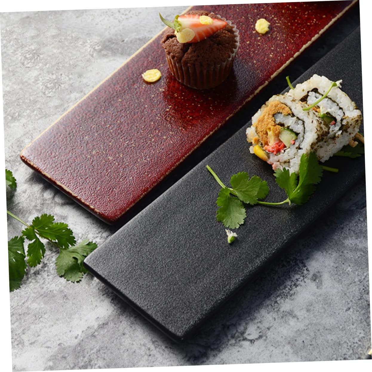 LABRIMP Assiette à Sushis en Céramique Rectangulaire Style Japonerie Noir | Plateau de Sashimi, Service pour Snacks, Usage Restaurants et Fêtes Spéciales