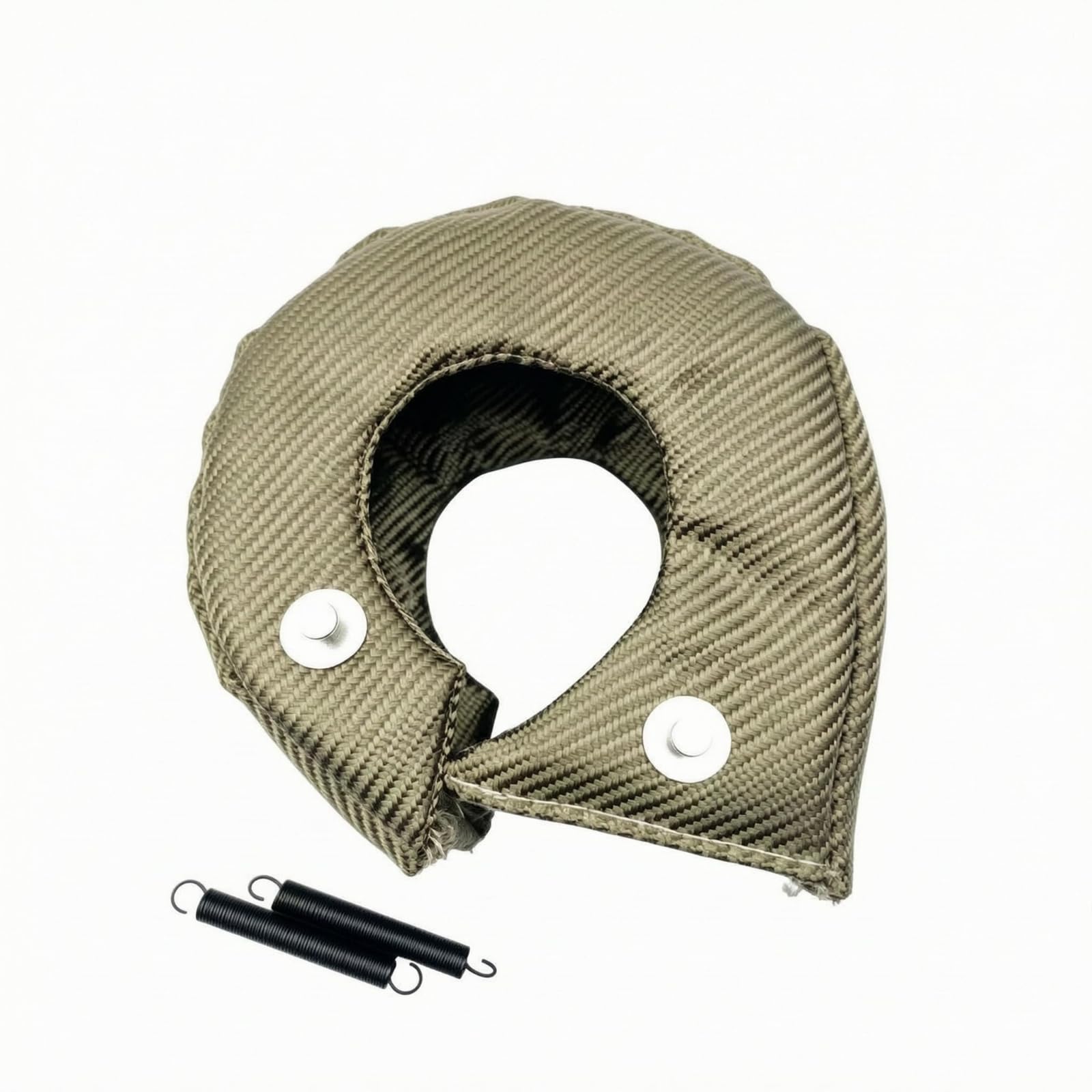 Stitched Edges Turbocharger Heat Guard Cover Snap Fasteners Woven Heat Guard Cover Circular Opening Turbocharger Blanket Wrap Coil Springs, T25-image-3