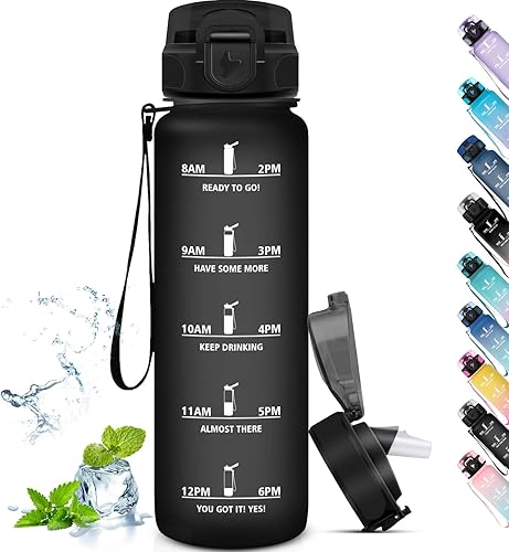 Miniatura 25 de Water Bottle - 1L - Leak-Proof Sports Bottle, Straw Bottle for Bodybuilding, Graduated Water Bottle with Time Marker, Motivational Water Bottle