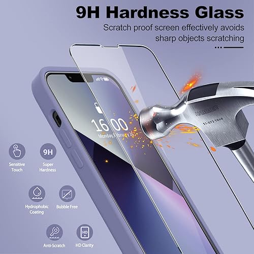 Miniatura 6 de BossKiss Funda compatible con iPhone 13, funda de silicona líquida de alta calidad [tacto aterciopelado] [2 protectores de vidrio templado 9H