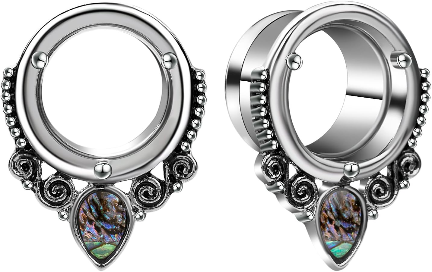 CABBE 2Pcs Sea-Shell Stainless Steel Ear Tunnels Plugs Gauges Stretcher Piercing Jewelry (Gauge:12mm)