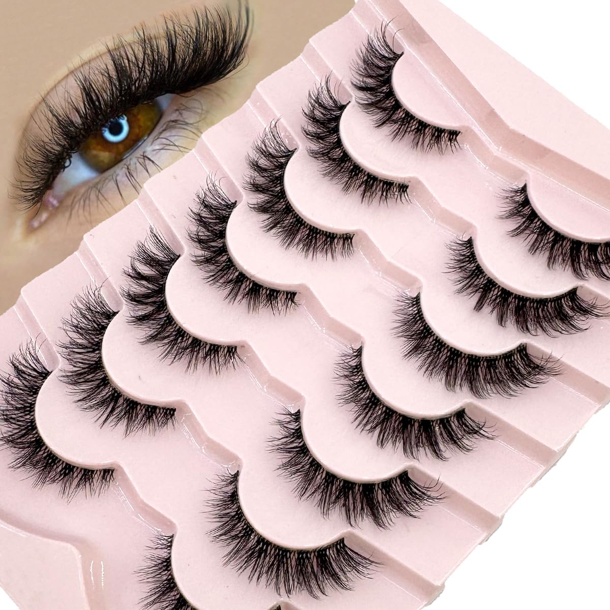 HBZGTLAD Clear Band 7 pairs 3D Mink Lashes False Eyelashes Fluffy Thick Cross Wispy Natural Eye lashes Mink Soft Lash Extension Makeup (7 pairs 5-2)
