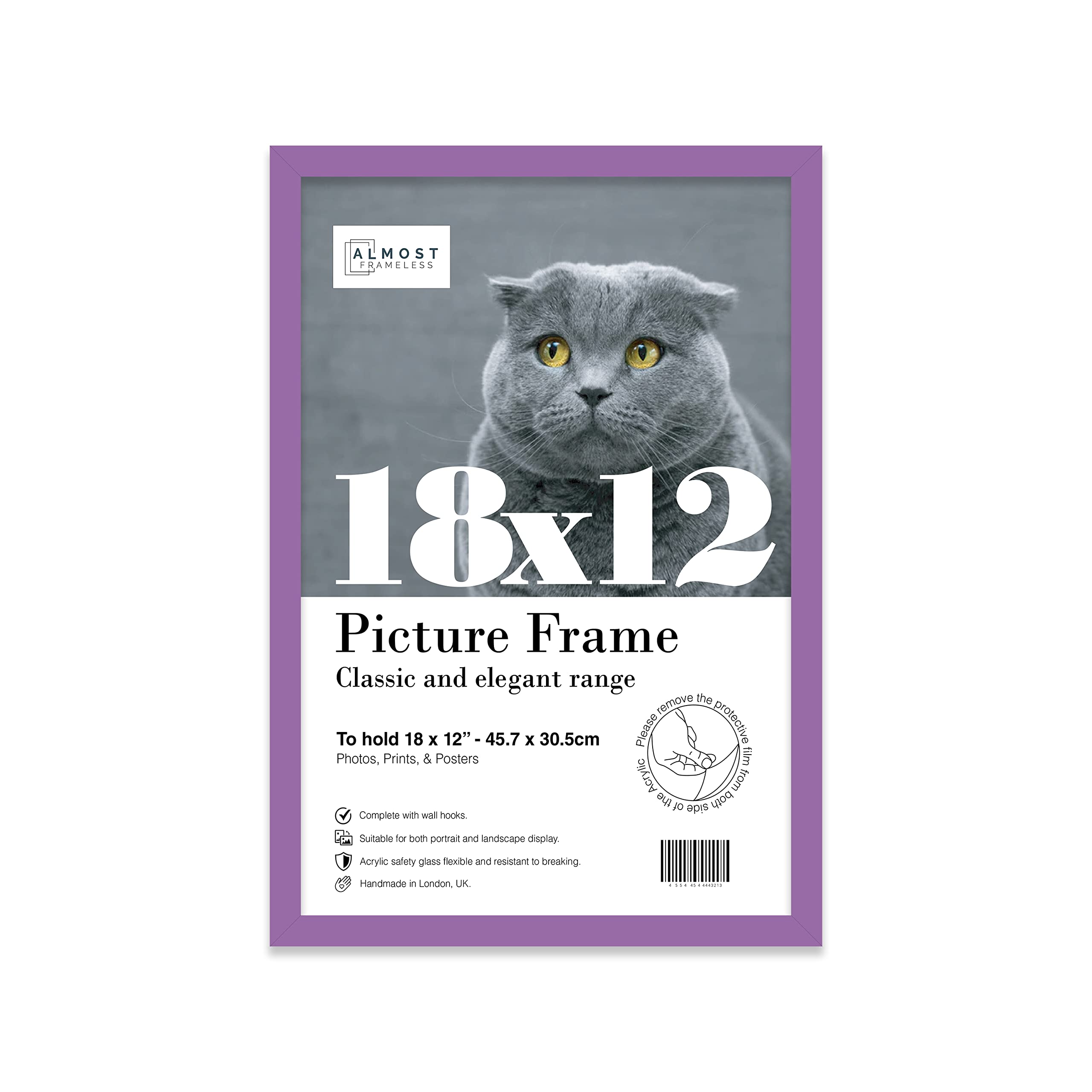 Almost Frameless Purple Photo Frame 18X12 Inch Wall Mountable Picture Frame Standard Photograph Size, 18" X 12" (46 X 31Cm)