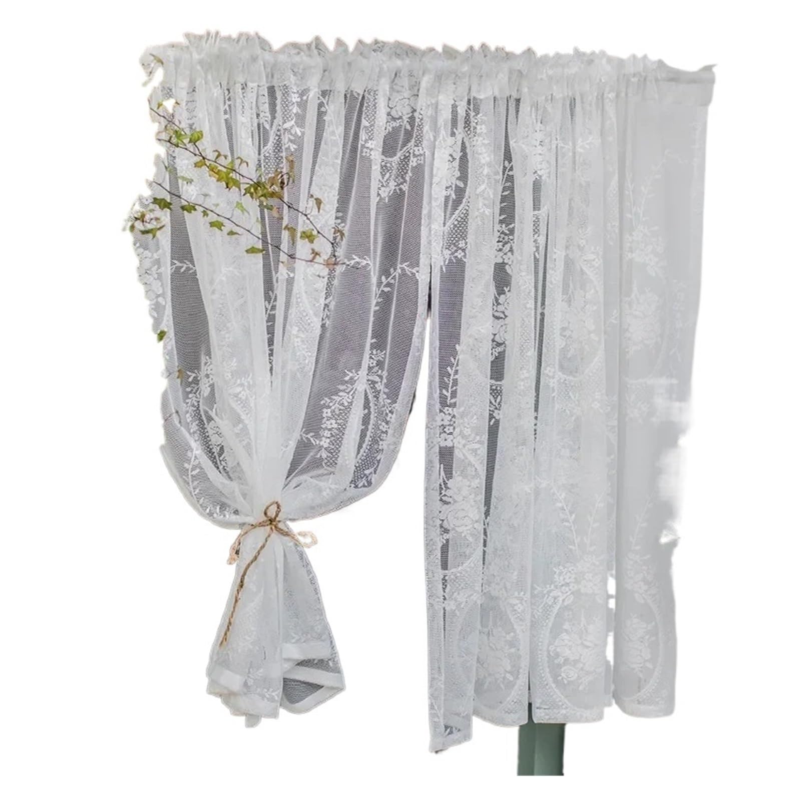 AIQIJOHI Short Curtains Tulle Curtains For Home Small Window Farmhouse Rustic Vintage Florals Kitchen Garden Door Cabinet Short Sheer Panel(W100cm x H70cm)