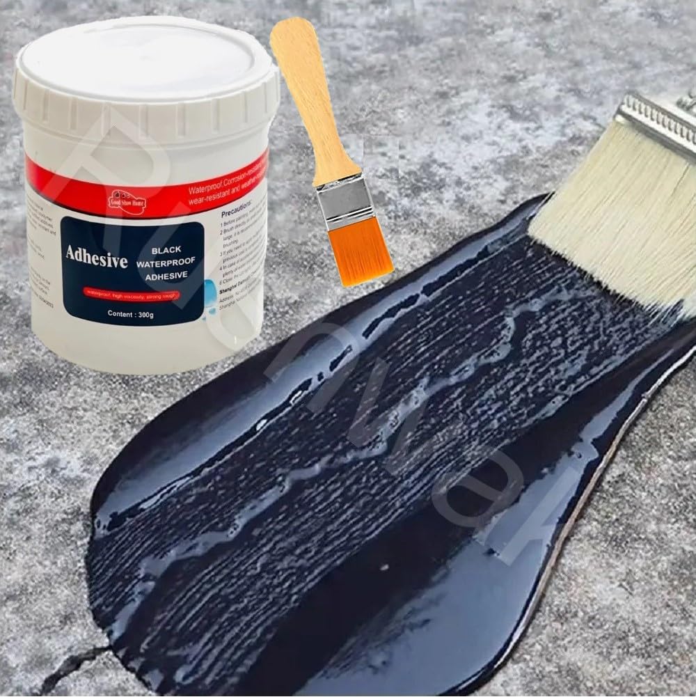 Crack Seal Agent 300g with Brush - Black Rubber Waterproof Glue for Roof Leakage and Tile Wall