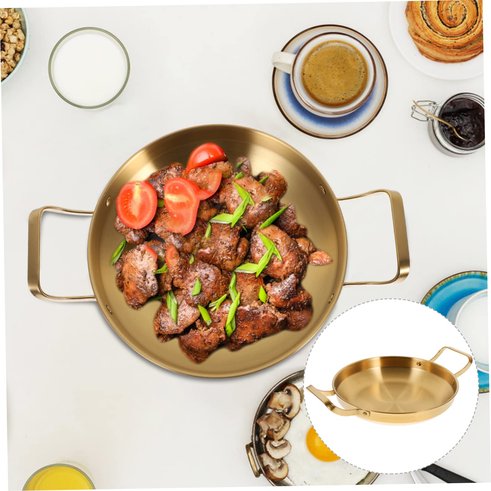 Garneck Stainless Steel Korean Style Dry Pot Double Handles Kitchen Cookware for Seafood Stews and Noodles Easy to Clean and Maintain for Home Cooking