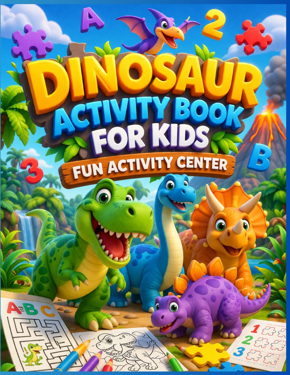 Dinosaur Activity Book for Kids Fun Activity Center: Age 6-8 (Dino Fun Adventure Series)