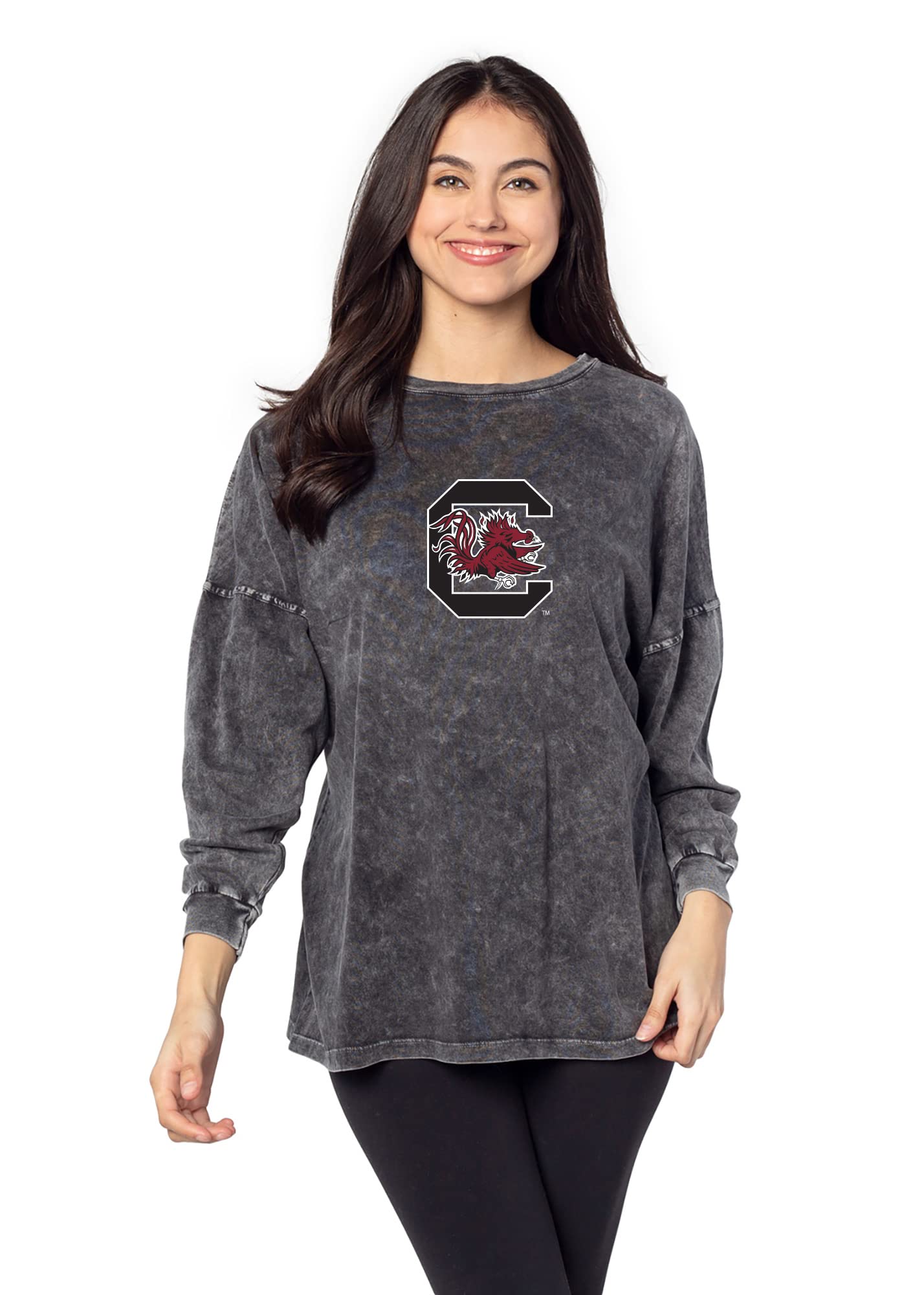 Chicka-d South Carolina Fighting Gamecocks Women's Oversized Team Icon Shirt Graphite, Small