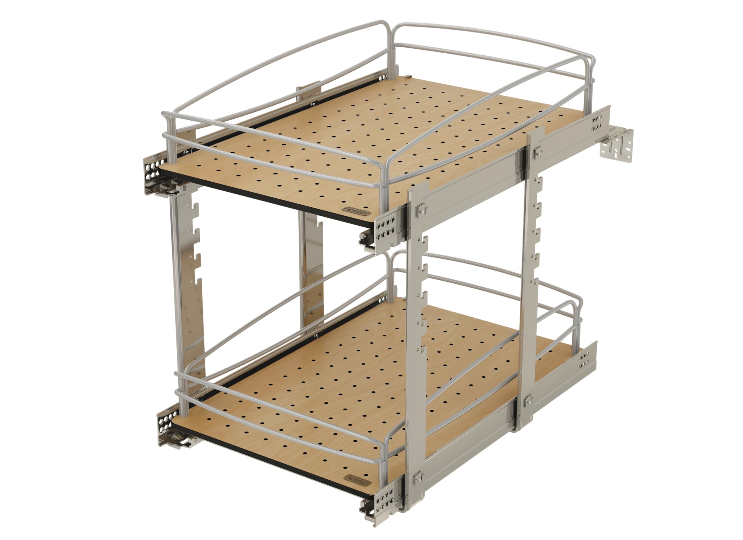 Rev-A-Shelf 2 Tier Pull Out Kitchen Cabinet Storage Organizer with Solid Bottom & Undermount Soft-Close Full Extension Slides, 54BK-15SC-2-1