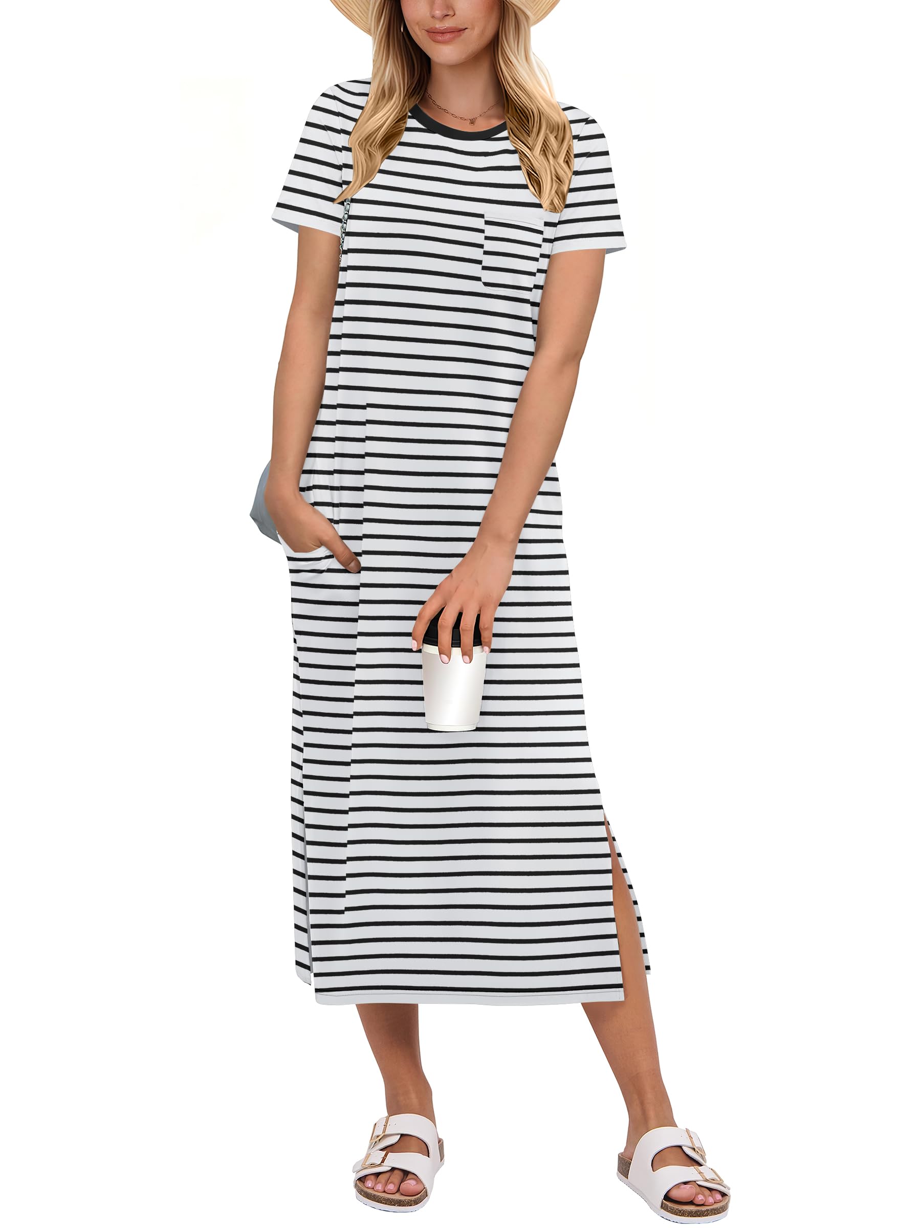 ANRABESS Midi Split Stripe T-Shirt Dress