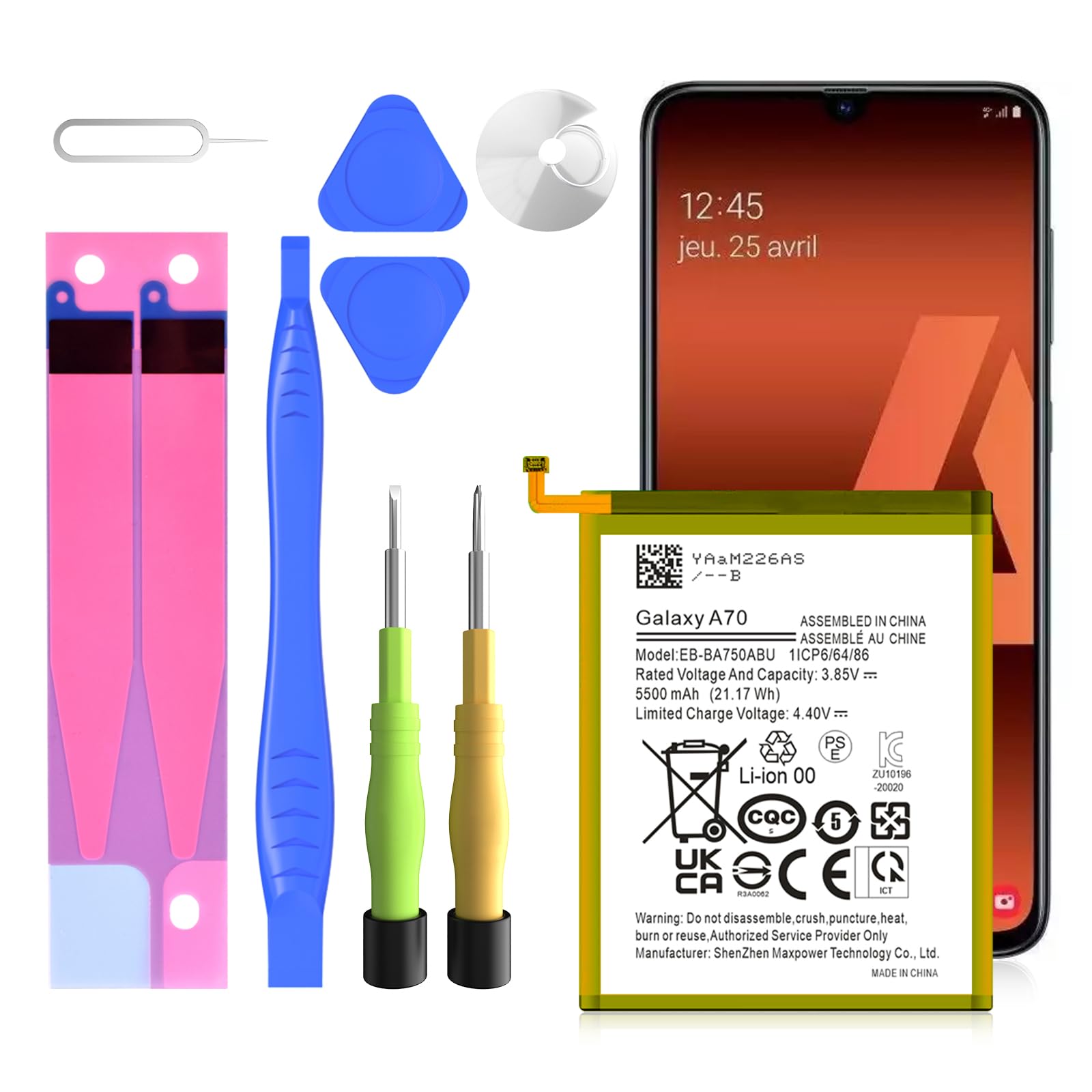 Akku für Galaxy A70, 5500 mAh Ersatzakku für Galaxy A70 SM-A705F, SM-A705FN, SM-A705GM, SM-A705MN, SM-A7050, SM-A705W mit professionellem Ersatzwerkzeug-Set