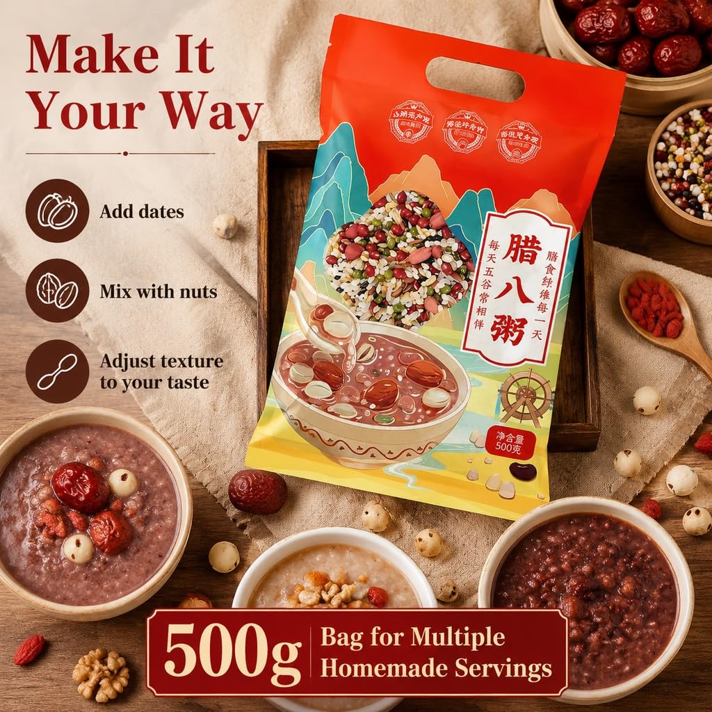 Mezcla De Gachas Cereales Mixtas 500 G: Ingredientes Laba Congee Con Dátiles Rojos, Sin Aditivos, Nutritivos For Uso Doméstico Y Comercial(500g*5)