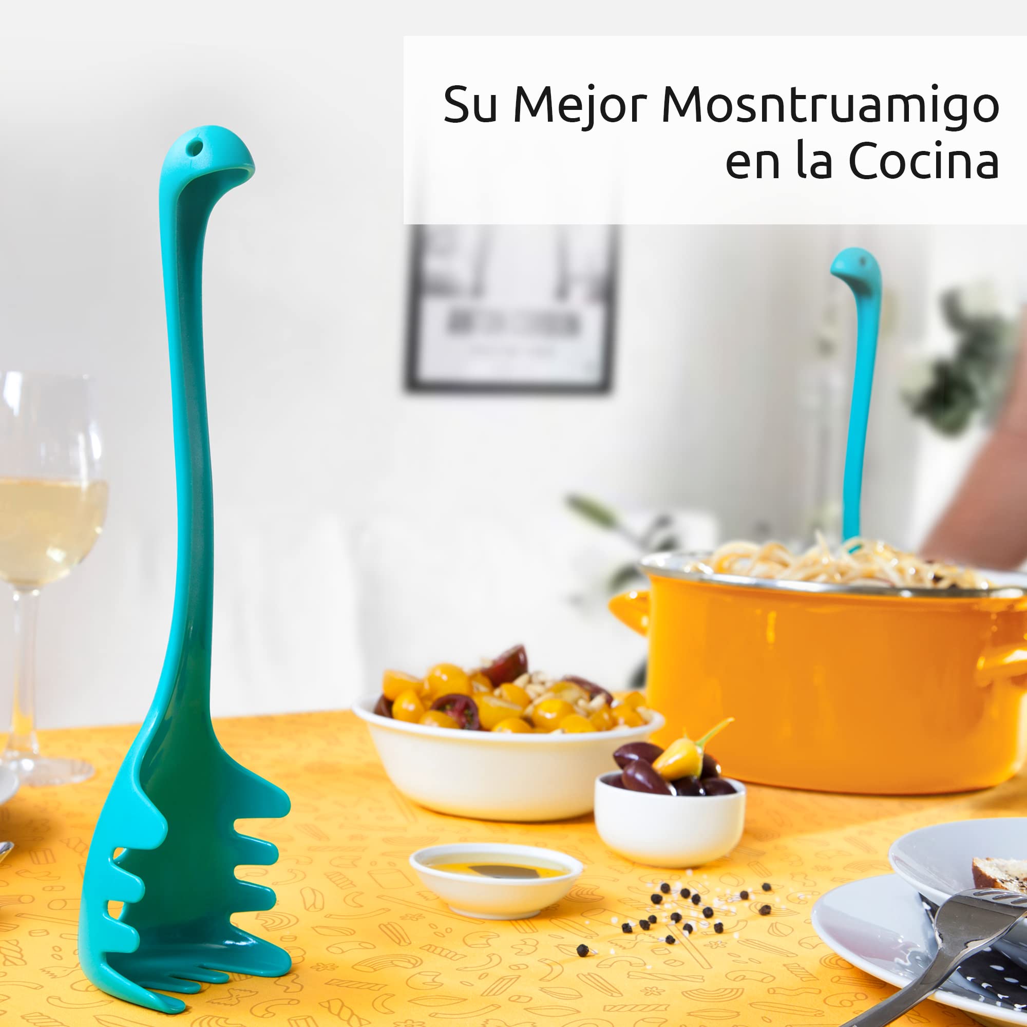 OTOTO Papa Nessie - Servidor de pasta, cuchara de espagueti, grado alimenticio y libre de BPA, apto para lavavajillas y resistente al calor, tenedor de pasta de 28,5 x 8,5 x 5,5 cm