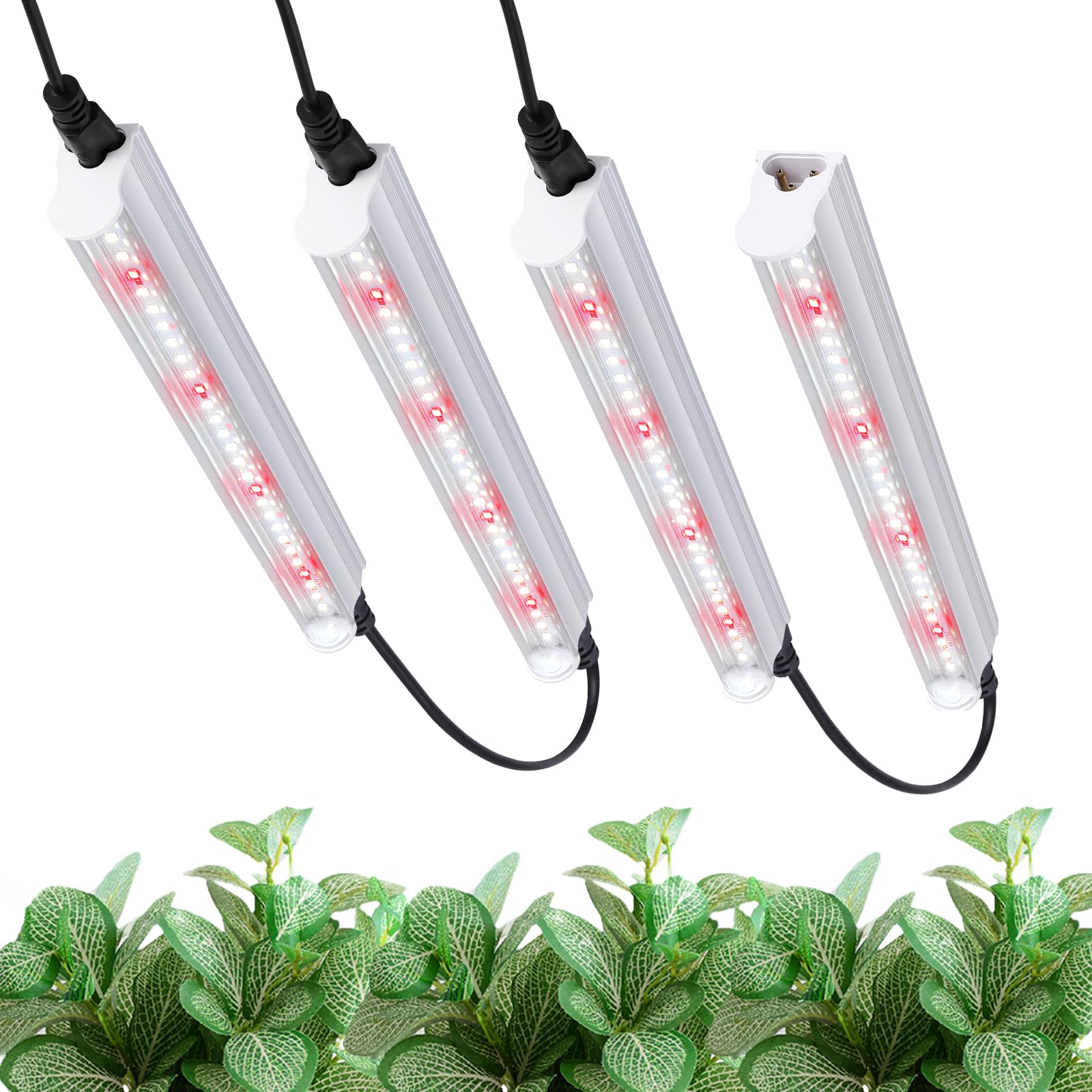 T5 LED Grow Lights for Indoor Plants, DC24V Full Spectrum Grow Lamp with 4-Level Dimmable, 3/6/12 H Timer, Linkable Grow Light Strip for Greenhouse, 1FT 6000K & 660NM White+Red Light 4-Pack