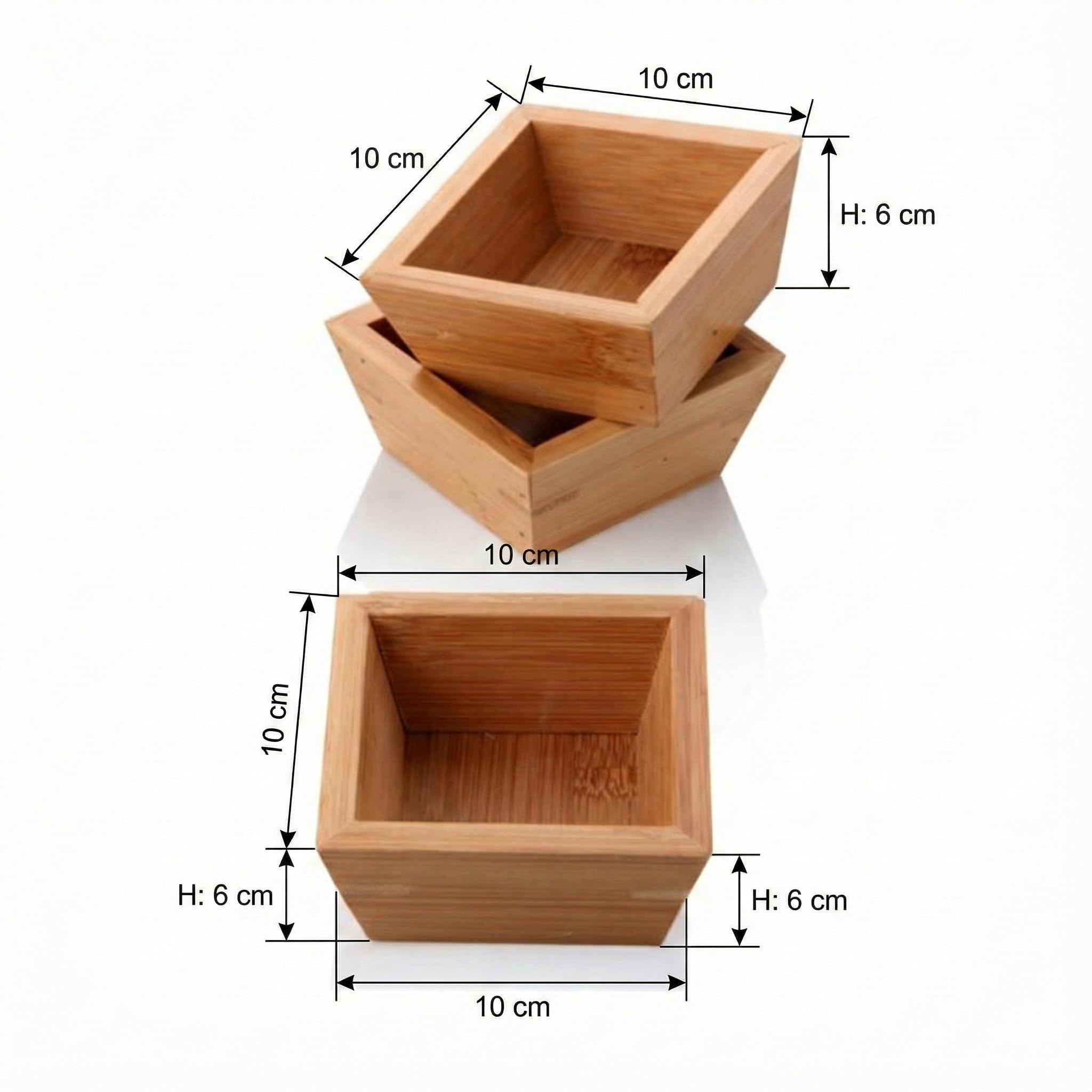 Deconox Doğal Bambu Kare Çerezlik ve Sunum Kasesi – 10x10 cm Kahvaltılık Zeytinlik, Sosluk, Drajelik ve Kahve Yanı Lokumluk (1 Adet)
