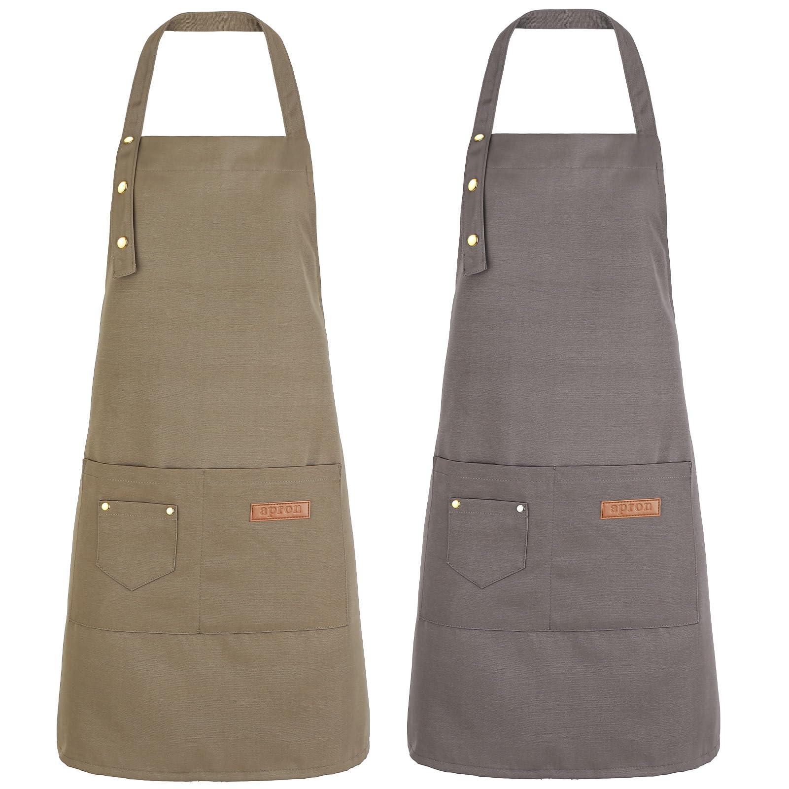 ViEinkaufen 2 Pack Aprons for Men Women with Pockets (Gray, Khaki Green
