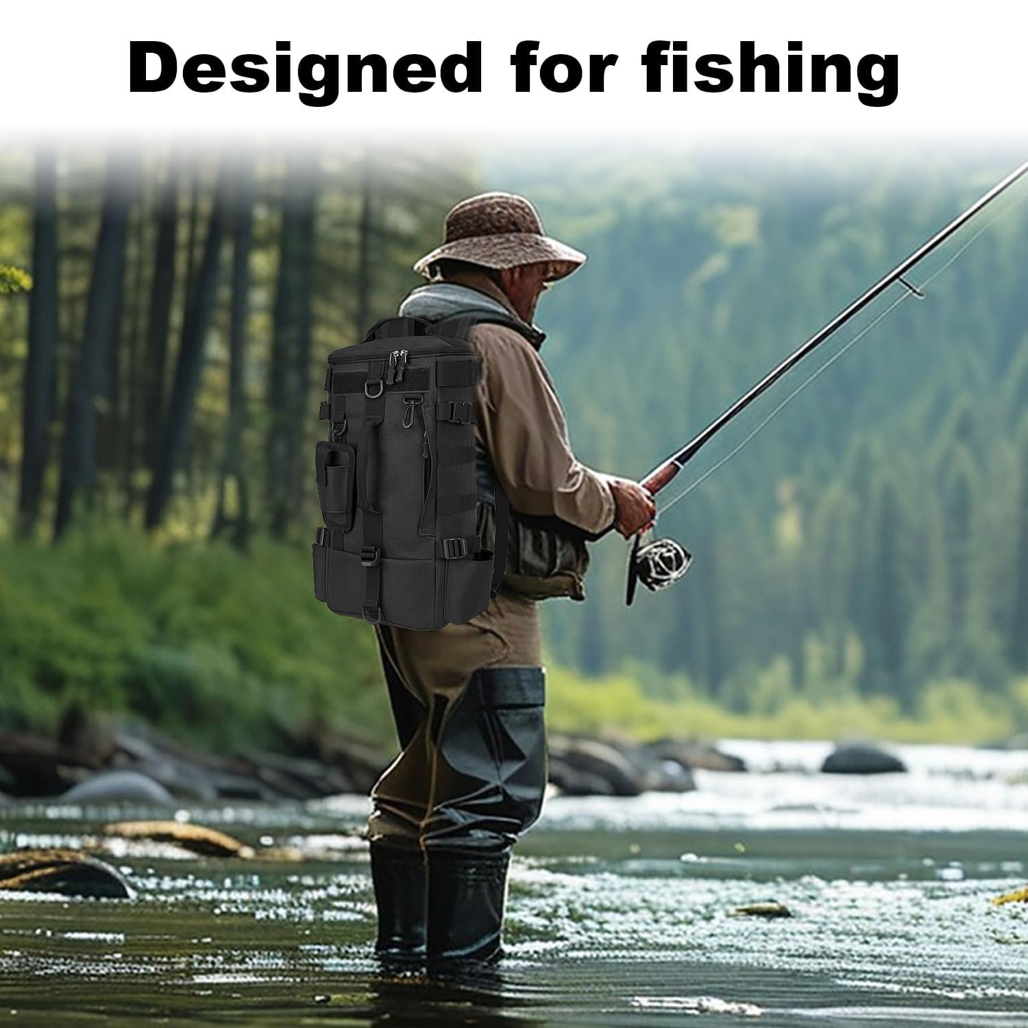 Zaino da Pesca, Borsa da Pesca Impermeabile in Tessuto Oxford,Zaino Multifunzionale di Grande Capacità, adatto per Campeggio, Ciclismo, Pescas, Sport All'Aperto