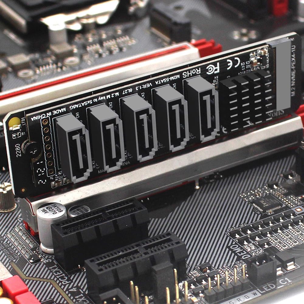 POFET Adattatore NVME a SATA M.2 a SATA a 5 porte con dispositivo di raffreddamento in alluminio JMB585 e funzione PM