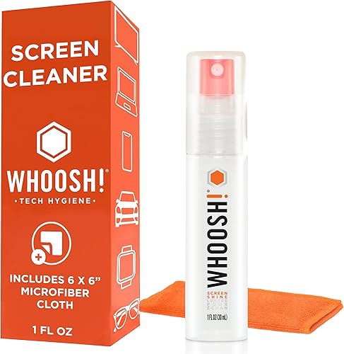 WHOOSH! Screen Shine Go - Kit limpiador de pantalla recargable de 1 onza líquida con paño de microfibra para MacBook, teléfono, iPad y anteojos,