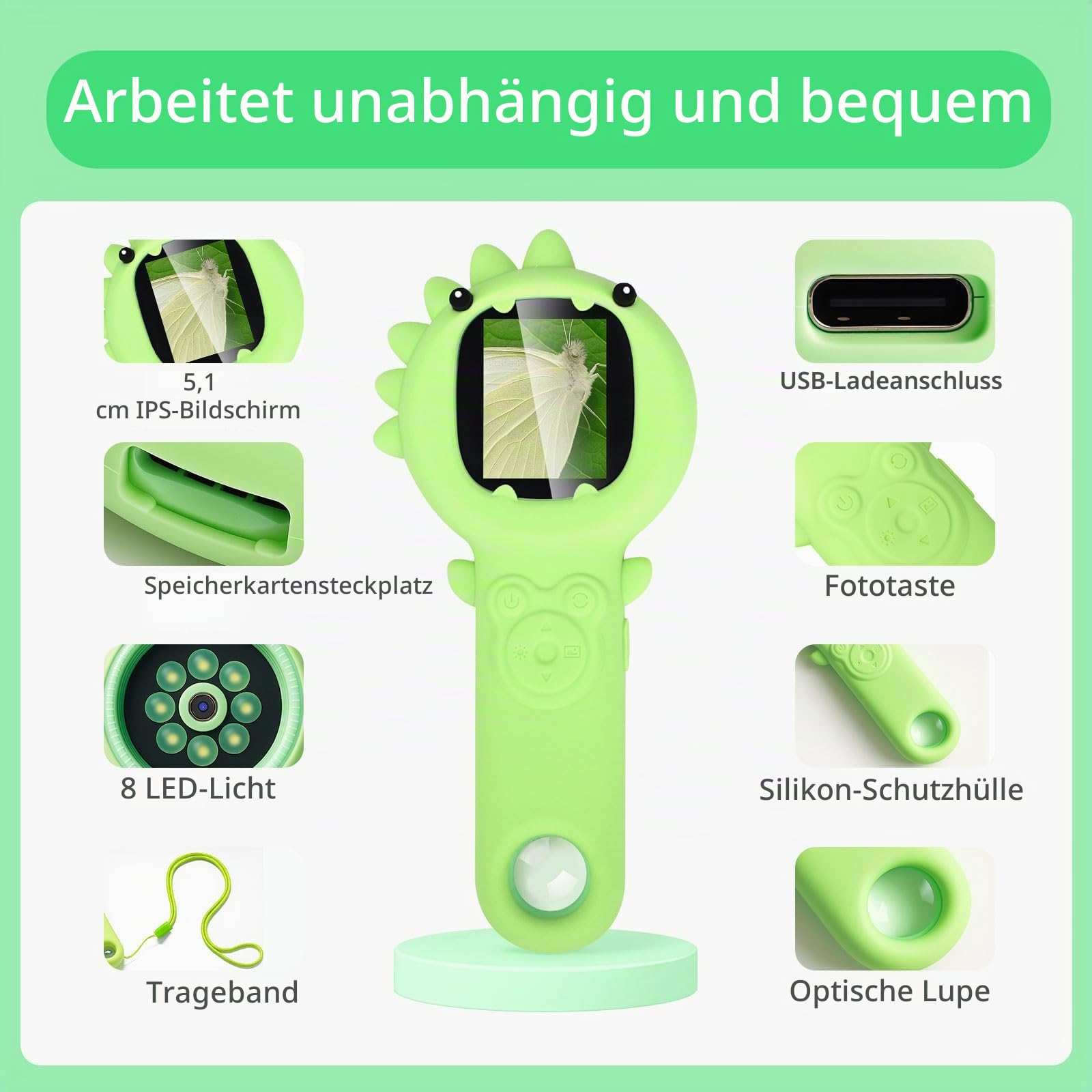 Mikroskop und 2 in 1 Kamera für Kinder, Taschenmikroskop Digital, 500x, 2-Megapixel Mikroskop mit Autofokus für Handy, zwei Kameras