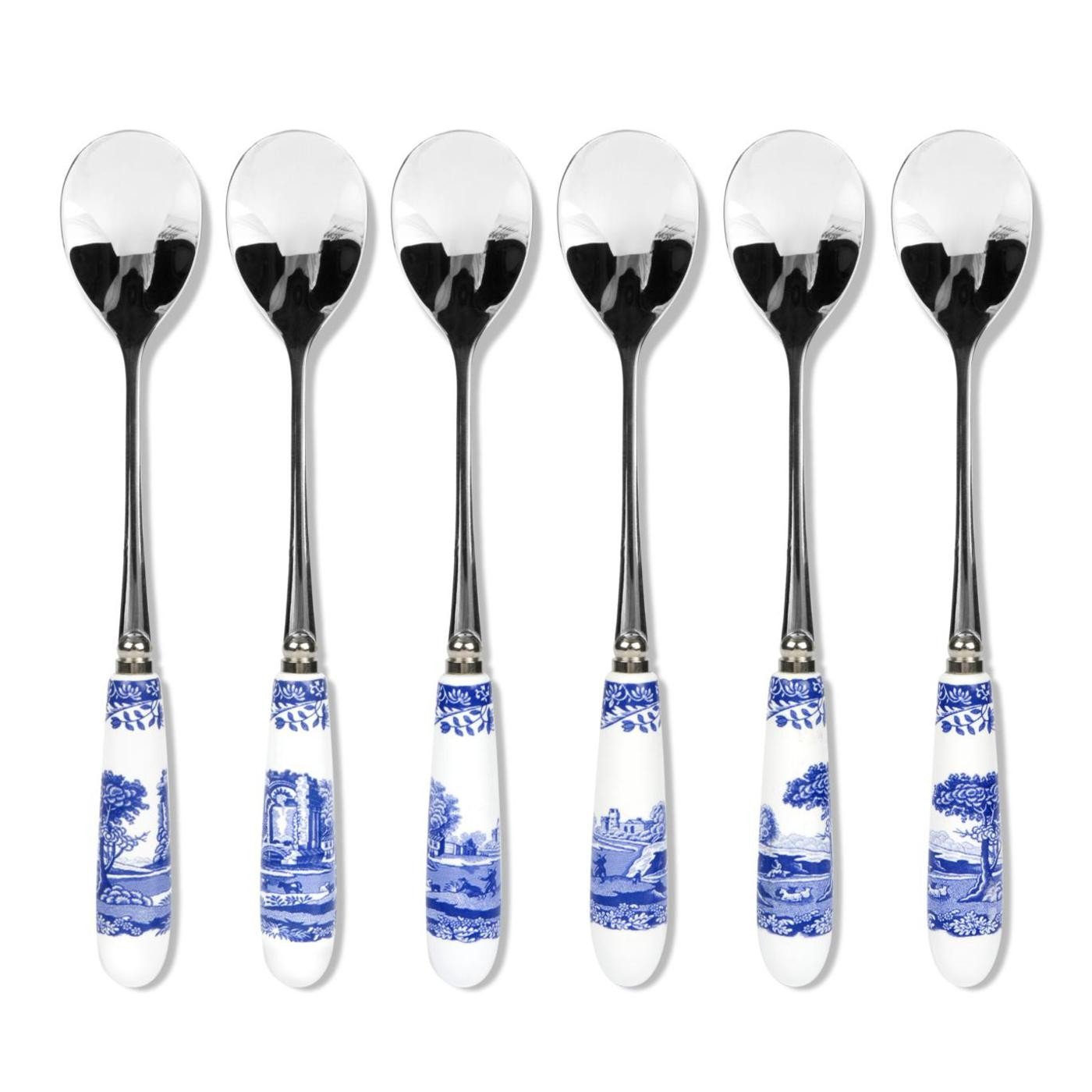 Spode Portmeirion Home & Gifts Tea Spoons S/6, Stainless Steel, Blue & White, 15cm