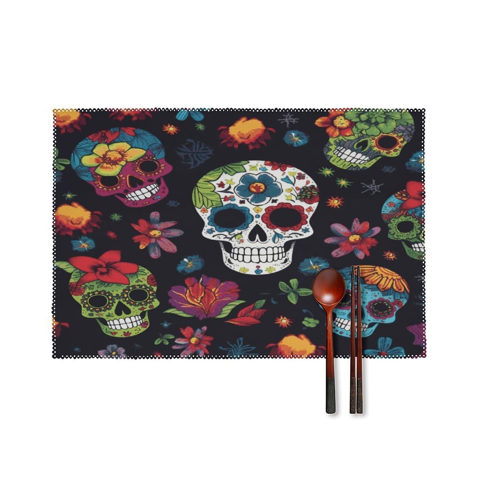 Fodpand Style Flower Cactus Sugar Skull Placemats Set Of 4 Place Mats Table Mats