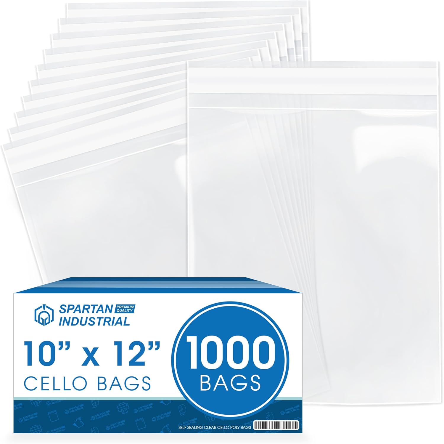 spartan industrial - 10" x 12" (1000 count) crystal clear resealable cello poly bags for packaging, clothing & t shirts - self seal & reinforced