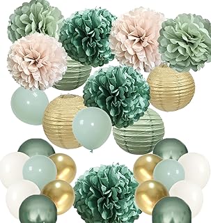Bridal Shower Decorations Sage Green -Gold Bachelorette Decorations with Bride to Be Banner Balloons Tissue Pom Poms Paper Lantern for Wedding Party Supplies (Boho Green + Gold)