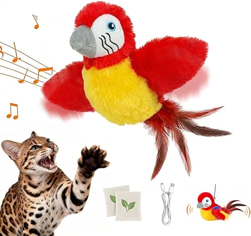 Miniatura 8 de Vannon Juguetes para gatos que aletean pájaro (no puede volar), juguete recargable activado por el tacto, juguetes interactivos para ejercicios para