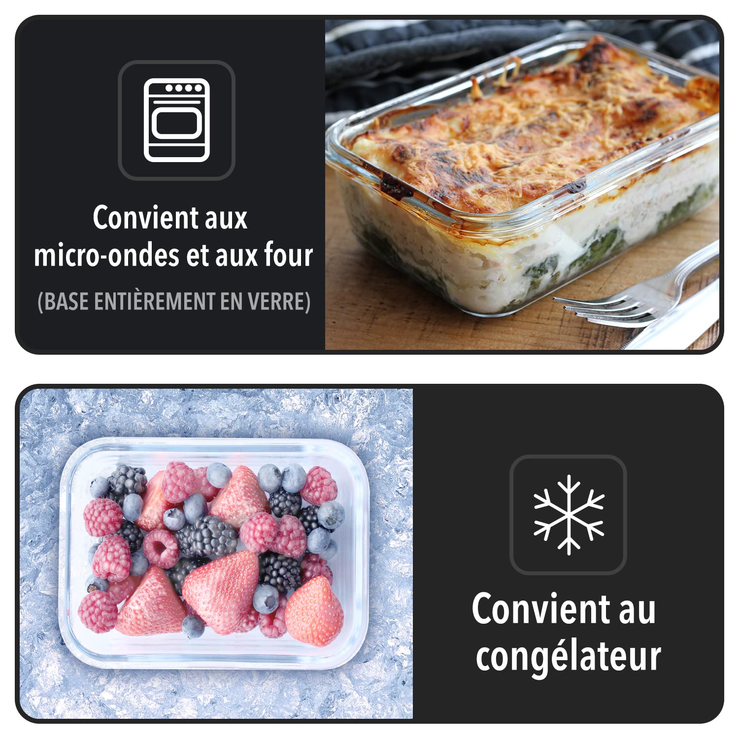 GOOD FOR YOU - Boîtes-repas en verre [lot de 5] - récipients avec fermeture à clic - conteneurs de nourriture étanches - boîtes de repas pour contrôler les portions de nourriture