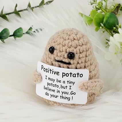 Positive Potato Crochet - Mini Funny Knitted Wool Potato Toy with Inspirational Card