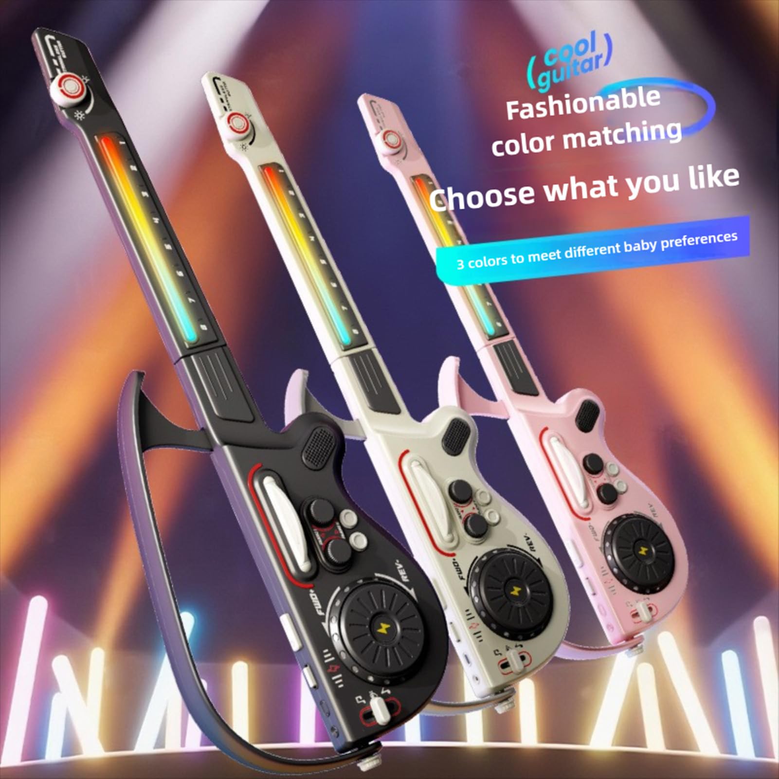XUMIUZIY Giocattolo per Chitarra Senza Corde per Bambini | Chitarra Elettrica Pieghevole Multifunzionale Bluetooth per i più Piccoli (PINK)
