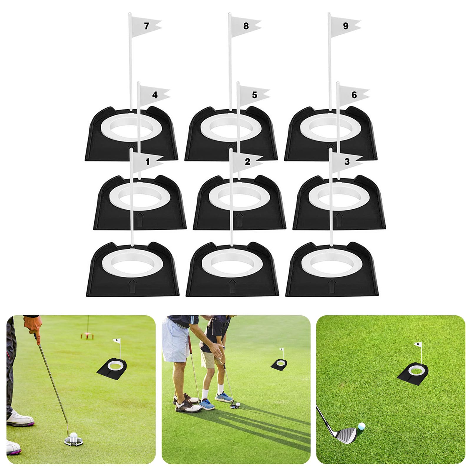 Generisch 9-teiliges Golf Trainingsputter Set, Golf Putting Cup für den | Putting Cup mit Flaggen, Golf Loch Trainer Hilfe für Erwachsene und, Putting Green Trainer für drinnen