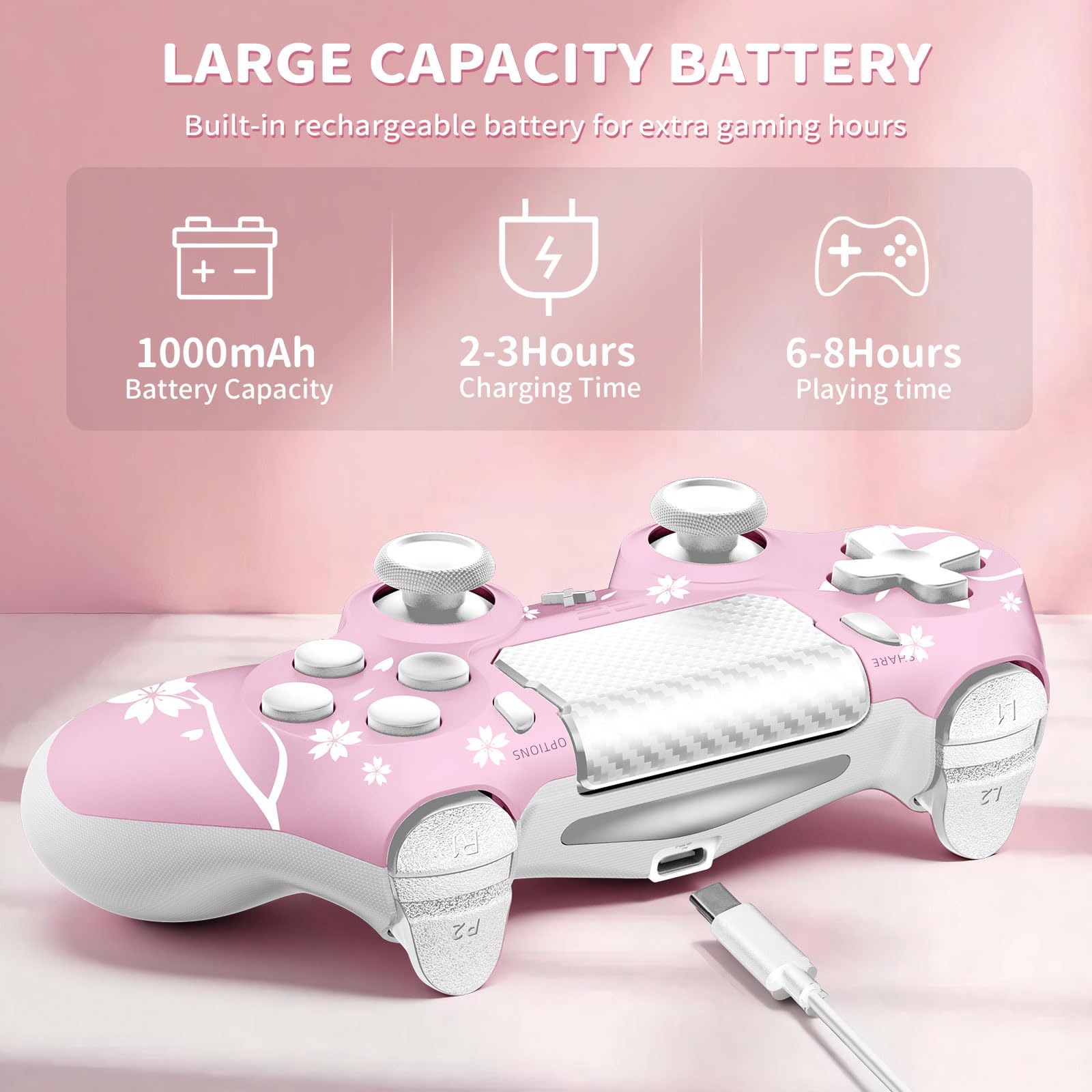 Hycago Manette de jeu sans fil pour PS-4, Manette de jeu compatible avec PS-4/Pro/Slim/PC Gamepad avec bouton Turbo/Retour/Double vibration/Capteur gyro à 6 axes/Écran tactile - 5