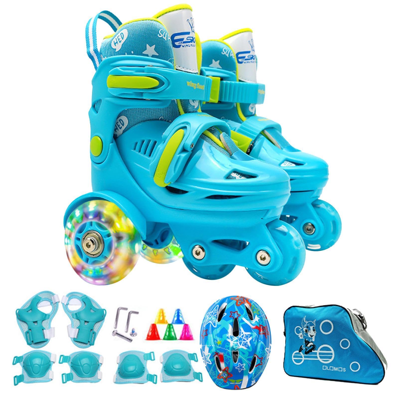 Pattini a Rotelle per Bambini Ruote Luminose, Ginocchiere, Gomitiere, Casco | Principianti Ginocchiere Gomitiere Casco Borsa Portaoggetti Inclusi Per Esterno Interno Giochi P