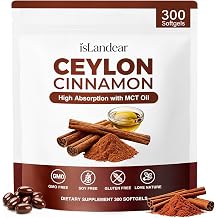 Ceylon Cinnamon Capsules 300 Softgels, Cinnamon Supplements with MCT Oil