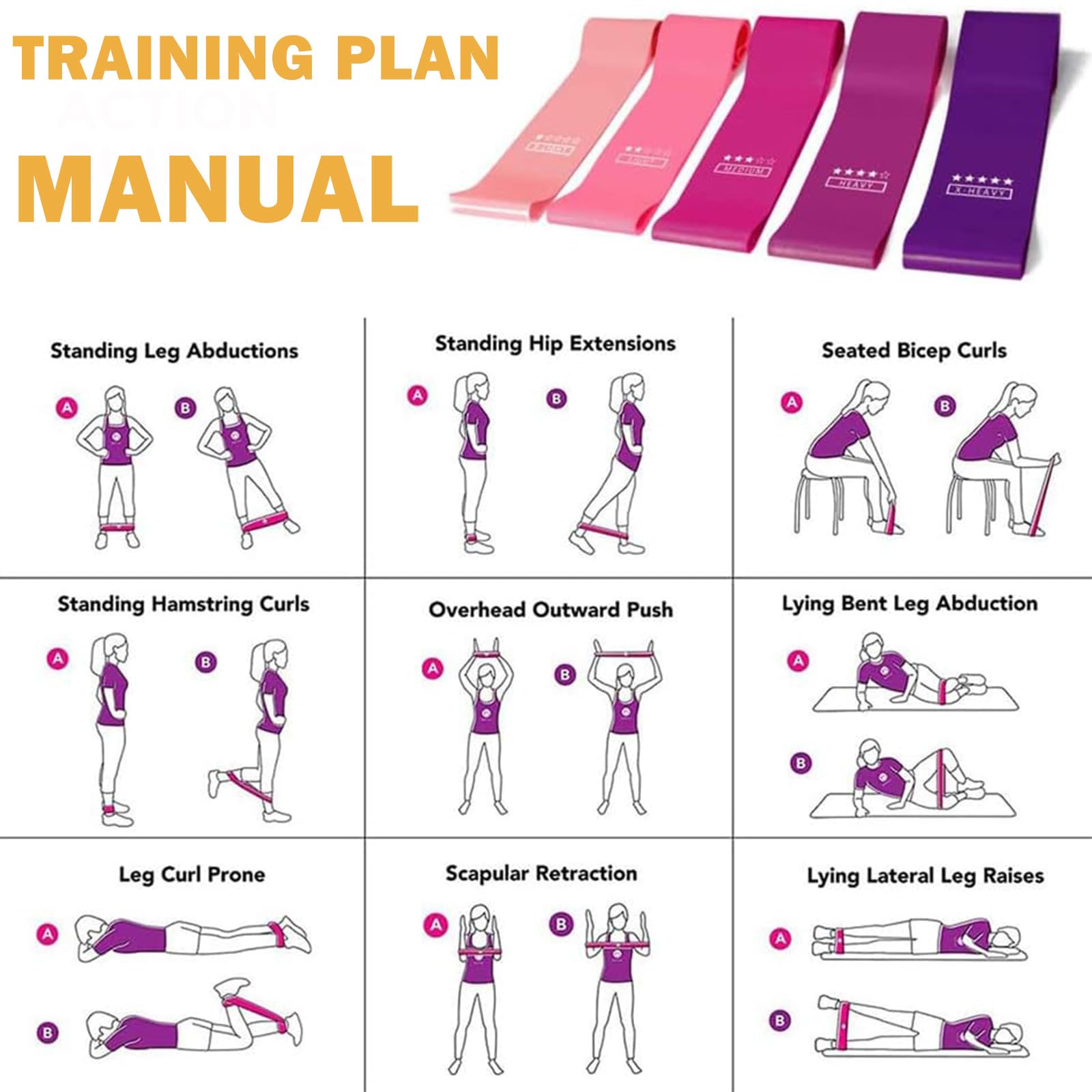 elastici palestra,5 livelli elastico fitness,elastici fitness con guida di esercizi,bande elastiche fitness,fascia elastica fitness,loop band per pilates, bodybuilding, yoga