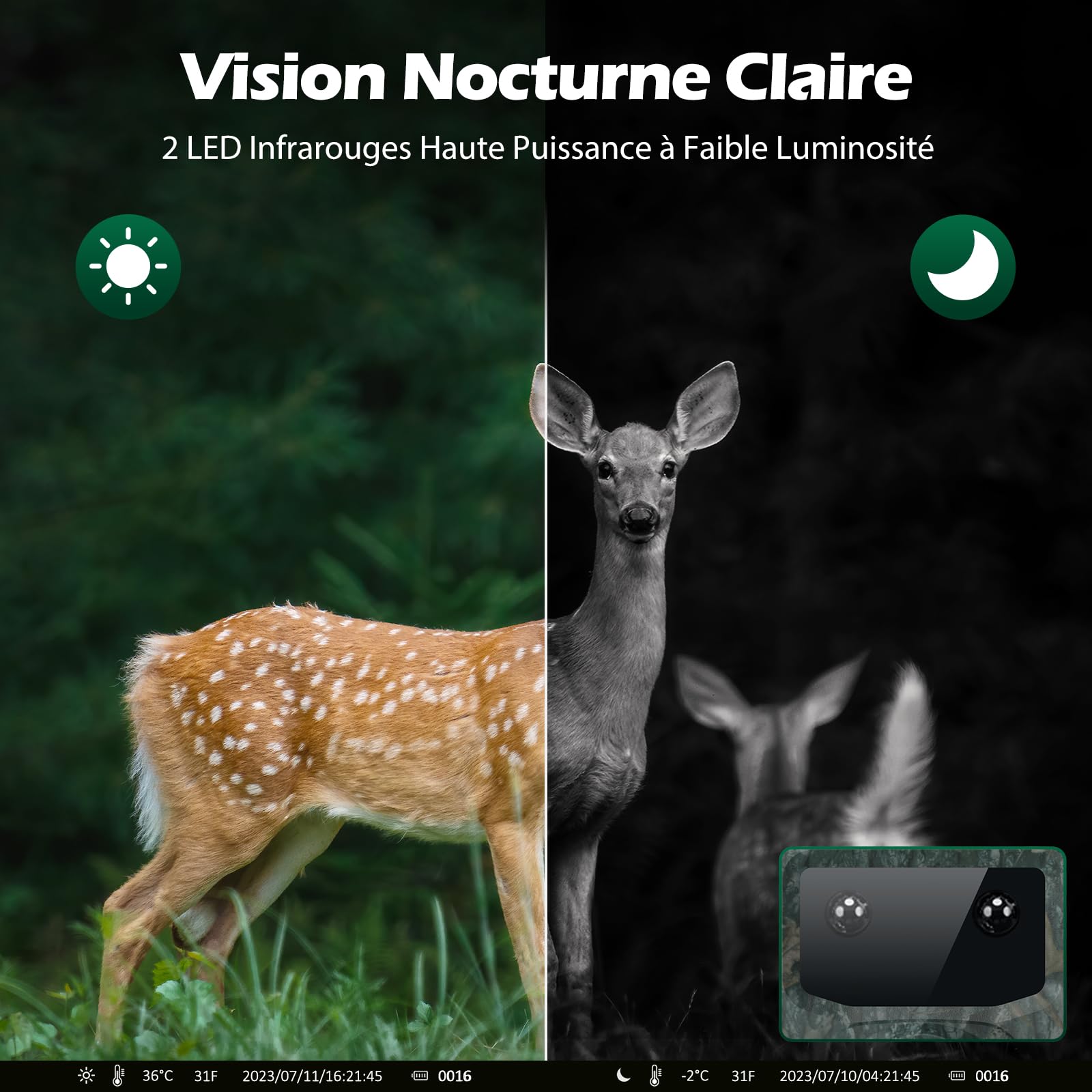 VOOPEAK Wildkamera 4K 30 fps 48 MP, Jagdkamera, Nachtkamera, bewegungsaktiviert, Jagdkamera, Infrarot, Überwachung für den Außenbereich, Weitwinkel, 120 °, Tierkamera, IP66, wasserdicht | Auslösung durch Bewegung, Infrarot-Nachtsicht und 120° Weitwinkel z