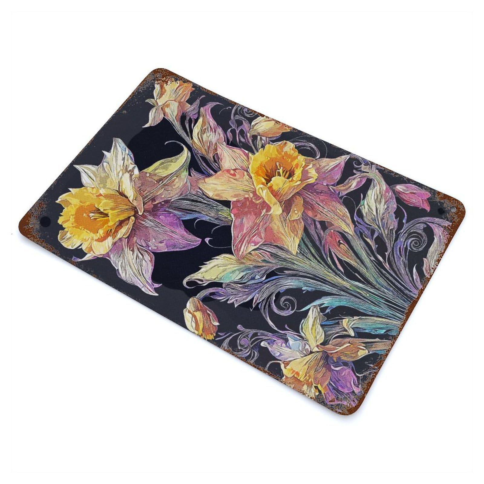 Exotic Daffodils Weathered Tin Sign 11.8"x7.9", Vintage Wall Decor for Garage, Pub Or Kitchen
